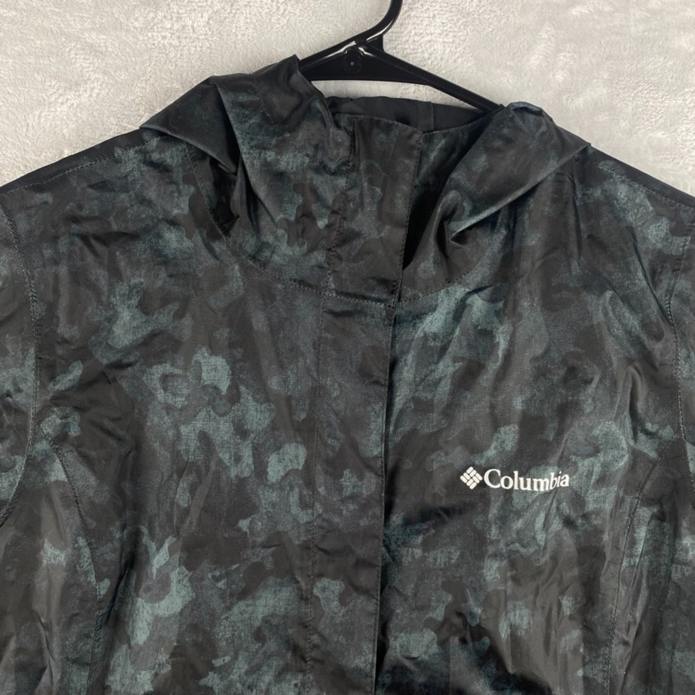 Columbia Jacket Women Medium Black Arcadia Print Omnitech Windbreaker Waterproof - Picture 3 of 12